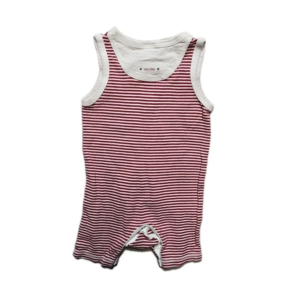 Vintage  Baby Gap One Piece Romper 6-12 Months  Red‎ Striped  Bear